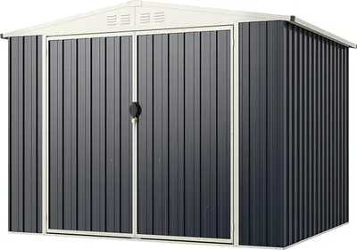 Image de Abri de jardin métallique - 246 x 193 x 180 cm - Verrouillable - Toit en appentis - Ventilation - Imperméable - Gris