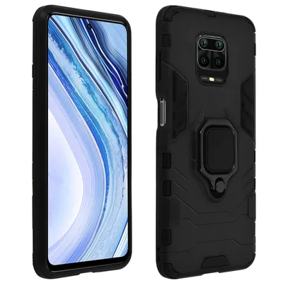 Image de Avizar, coque de protection avec support à anneau pour Xiaomi Redmi Note 9 Pro Max / 9 Pro / 9S, noire