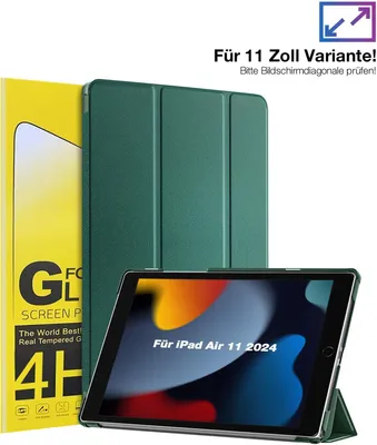 Produktbild von Schutzhülle + 2x 4H Displayfolie für Apple iPad Air 6. Gen 11.0 Zoll Cover Case Schutz Tablet Farbe: Dunkelgrün