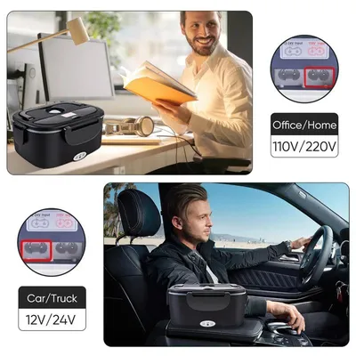 Zdjęcie produktu dla Pojemnik na lunch elektryczny - 1,5 l - 60 W - czarny - wewnętrzny pojemnik ze stali nierdzewnej - przenośny - do użytku w samochodzie i w domu