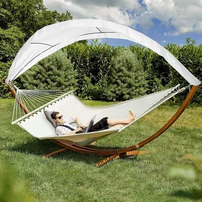 Produktbild von Hängematte mit Gestell Hängematten Hängesitz Hängemattenset Relax Stabhängematte Lärchenholz 415cm