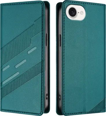 Produktbild von Hülle für iPhone 16e/iPhone 17e, Kunstleder Brieftaschen Handyhülle mit Kartenfach und Standfunktion Grün