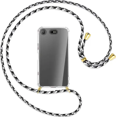 Produktbild von Handykette Backcover-Schutzhülle mit Band (Metall goldfarben) für Sony Xperia XZ1 Compact - schwarz/grau/weiß