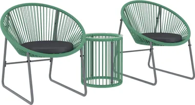 Image de Set de meubles de jardin en poly rotin, Outdoor Lounge Balkonmöbel pour 2 personnes, 3-pièces groupe de sièges avec 2 chaises, table d'appoint, coussin, résistant aux intempéries salon de jardin pour jardin, terrasse balcon, vert