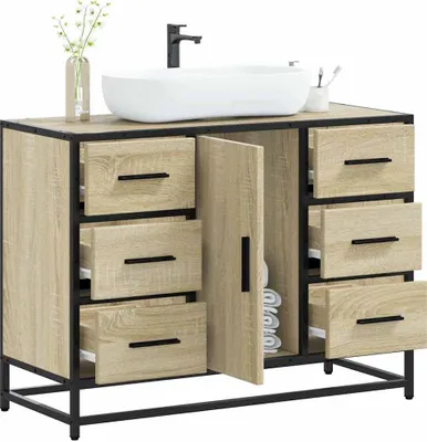 Image de Meuble sous-vasque Chêne Sonoma 80x33x60 cm Bois composite - Salle de bains 849280
