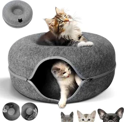 Produktbild von Famanu Katzenbett aus Filz - Abnehmbares Tunnelspeelzeug - Grau