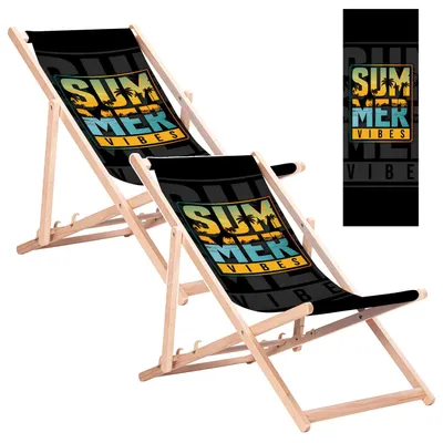 Image de 2 chaises longues en hêtre pour la plage et le jardin, avec l'inscription « Summer »