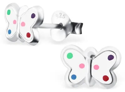 Produktbild von Kinder Ohrstecker Silber Ohrringe Schmetterling mit Punkten