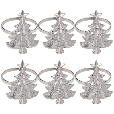 Produktbild von 6 Stück Weihnachten Serviettenringe für Tischdekoration, Hochzeit, Weihnachten, Party, Silber