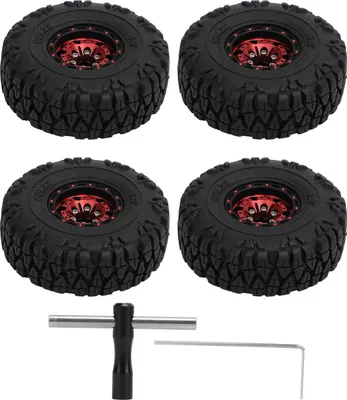 Produktbild von 4 Stück 1,0 Zoll kleine RC-Räder Reifen Aluminiumlegierung kompatibler Kletterautoreifen für 1/18 1/24 SCX24 Rot
