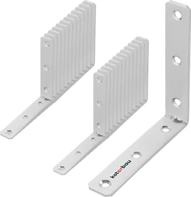 Produktbild von KOTARBAU® 25er Set Winkel 10 x 10 x 2 cm Winkelverbinder Schwerlastwinkel aus Verzinkte Stahl Eckwinkel mit Sicke Stahl Blechwinkel Metallwinkel 90 Grad Stahlwinkel Winkelprofil Bauwinkel Stuhlwinkel