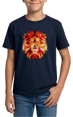 Produktbild von Spreadshirt Löwe Polygon Löwenkopf König Der Tiere Teenager T-Shirt, 152/164 (12-14 Jahre), Navy