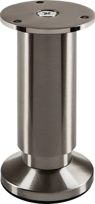 A single furniture leg made of brushed stainless steel.