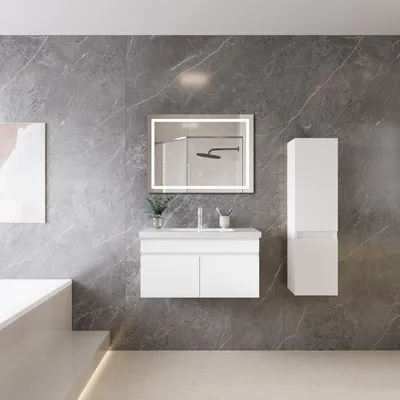 Produktbild von 80cm Mineralguss Waschtisch mit Unterschrank Badmöbel Set mit Türs Soft-close - Weiß Matt