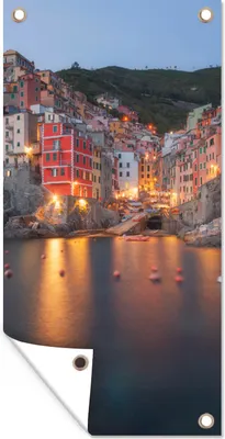 Produktbild von MuchoWow® 40x80 cm Outdoor-Poster Gartendeko Sichtschutz Garten Poster für den Garten  Beleuchtung in dem Dorf Cinque Terre in Italien