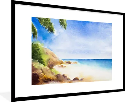 Produktbild von MuchoWow® MuchoWow® Gerahmtes Poster Meer - Strand - Berge 90x60 cm - Poster mit zchwarzem Bilderrahmen - Wanddekoration - Fotos