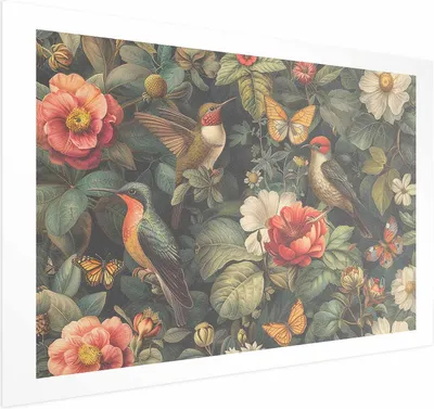 Produktbild von Posterpapier Poster - Flowers, Birds, and Butterflies - vintage-style illustration 42x29.7 cm Tiere b-H-10020-ao-a