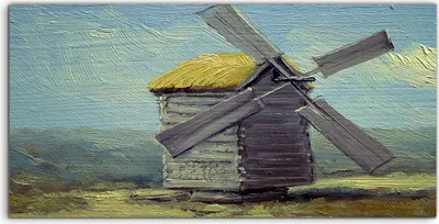 Produktbild von Coloray Spritzschutz aus Glas 100x50  Wandkunst Küchenrückwand Kunstdruck Landschaft Malerei Windmühle