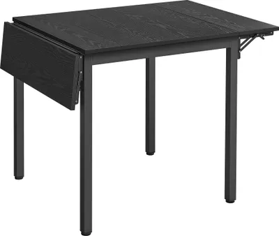 Produktbild von VASAGLE Esstisch, Schwarz, klappbar, verstellbare Füße, kompakt für 2-4 Personen, aus Holzspanplatte & Stahl, 120x78x76,2 cm (aufgeklappt), 84,5x78x76,2 cm (eingeklappt), bis 100 kg Tragkraft