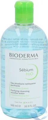 A bottle of Bioderma Sébium H2O Purifying Cleansing Micellar Water.