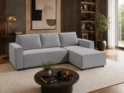 Produktbild von FurMeb24 Modernes Ecksofa LINO L-Form 230 x 140 cm Rechts mit Schlaffunktion und Bettkasten – Magic Velvet 2240