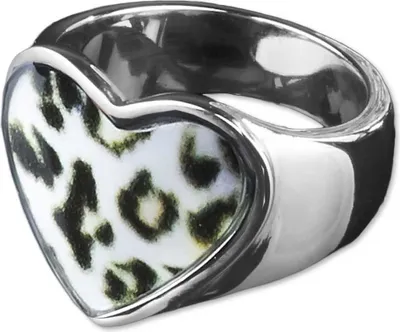 Produktbild von viva-adorno Gr. 50 (15,9 mm Ø) Edelstahl Damen Ring Herz Buntes Motiv Animal Print Muster Fingerring Rockabilly RS45 Leo weiß
