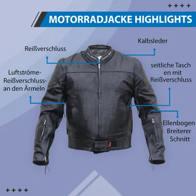 Produktbild von Motorrad Lederjacke Motorradjacke Cruiser biker Jacke Schwarz, Größe:52/L