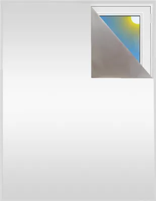 A close-up view of a window with a piece of reflective material partially covering it, revealing a sunny sky.