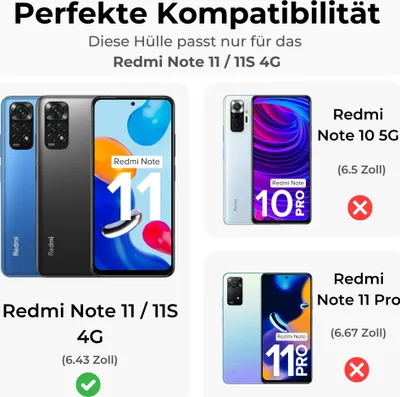 Produktbild von Handykette Xiaomi Hülle mit Band Handyhülle Kartenfächer Kunstleder Umhängetasche Redmi Note 11 / 11S 4G Schwarz