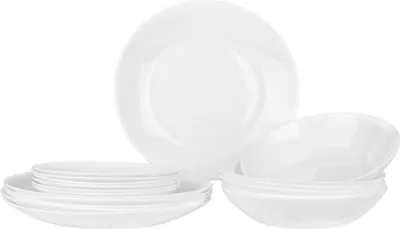 Produktbild von PRIMA DECO Tafelservice mit tiefem Teller Classic aus gehärtetem Glas weiß 18-teiliges Set