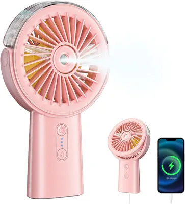 Obrázok produktu pre Ručný ventilátor, chladiaci ventilátor (ružová farba) s vodným chladením, prenosný, s batériou 4000 mAh, tichý, malý, s výdržou 4–18 hodín, prenosný USB ventilátor na leto