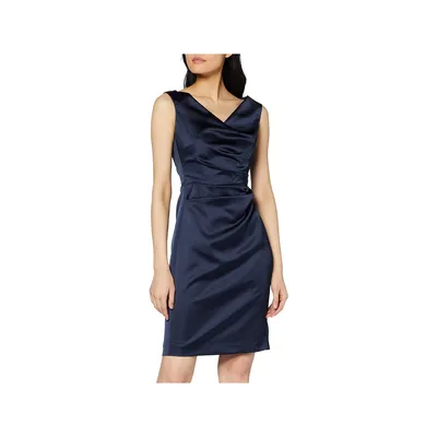 Produktbild von Vera Mont Figurbetontes Satin Partykleid mit V-Ausschnitt, 100 cm Gesamtlänge