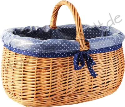 Produktbild von YULKA Einkaufskorb mit blauen Stoffbezug Weidenkorb Autokorb Weide Korn Korb (L) 45 x (B) 32 x (H) 21/32