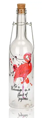 Produktbild von BRUBAKER Lichterflasche mit Aufdruck Flamingo und 5 LED Lichtern 7,3 x 28 cm