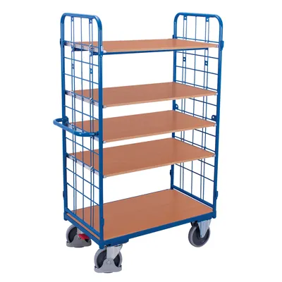Produktbild von Paketwagen hoch mit 2 Gitterwänden + 5 Böden 500 kg Traglast Typ M + EasySTOP