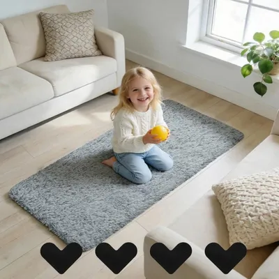 Produktbild von Hochflor Teppich Flauschig 60x120 cm mit Antirutschaufklebern