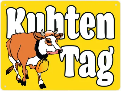 Produktbild von Kuhten Tag Metallschild XL in 21x28 cm in gelb mit Kuh zum Thema Bauernhof