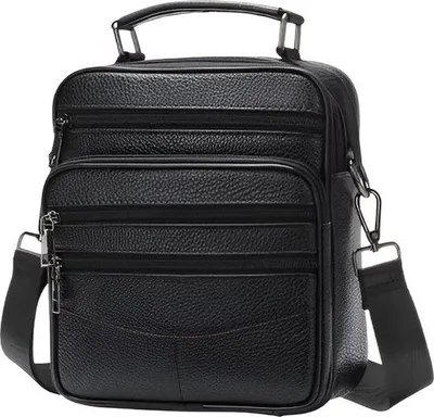 Image de CarryQuest® - Sac bandoulière pour homme en cuir véritable, 20x23x6 cm, noir