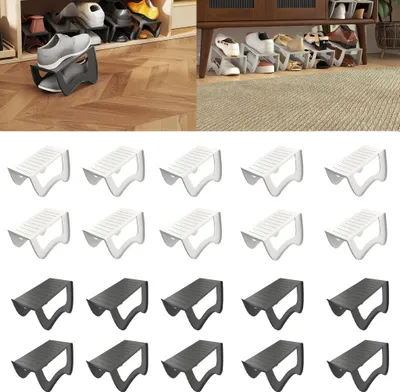 Produktbild von TWOLIIN 10 Stück Schuhschlitze Organizer aus stabilem PP, rutschfeste Schuhhalter, platzsparend Schuhregal für Zuhause, Eingangsbereich, Kleiderschrank, Grau