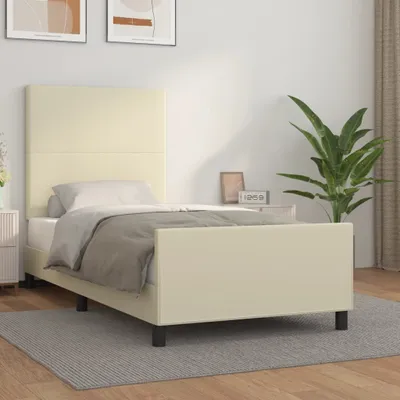 Produktbild von Design Bettgestell mit Kopfteil Creme 100x200 cm Kunstleder, Klassische Betten 2024 Neu