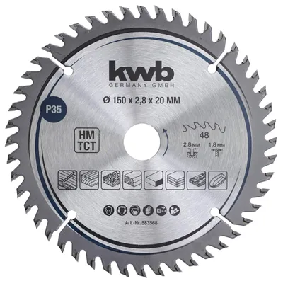 Zdjęcie produktu dla Brzeszczot tarczowy kwb 150 x 20 mm, bardzo precyzyjne cięcie, brzeszczot odpowiedni do blatów roboczych, drewna i płyt powlekanych