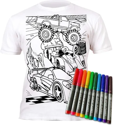 Productafbeelding van Planet Cars T-shirt Magisch kleur T-shirt met 10 niet-giftige wasbare magische pennen - Kleur je T-shirt, kleur & was & herkleur