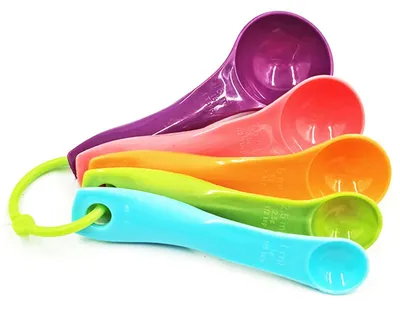 Messlöffel-Set, 5-teilig, Kunststoff, 15 ml bis 1 ml, bunt