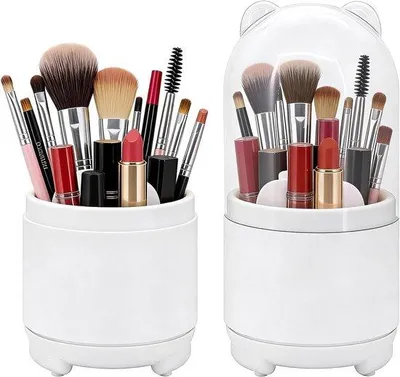 Produktbild von Organizer mit staubdichtem Deckel, Kosmetik- und Make-up-Organizer, 360 Grad drehbar, für Stifte, Schminktisch, Badezimmer - Vemera