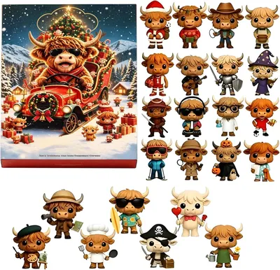 Produktbild von 2027 Highland Cow Adventskalender, 24 Tage Weihnachts-Countdown fš¹r Kinder, Familie und Weihnachtszeit