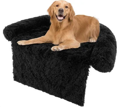 Produktbild von COSTWAY Hundebett Plüsch, Hundedecke Sofa, Sofaschutz Hund, Hundekissen mit waschbarem Bezug, Plüschbett für mittelgroße und große Hunde, 120 x 115 x 18 cm, Schwarz