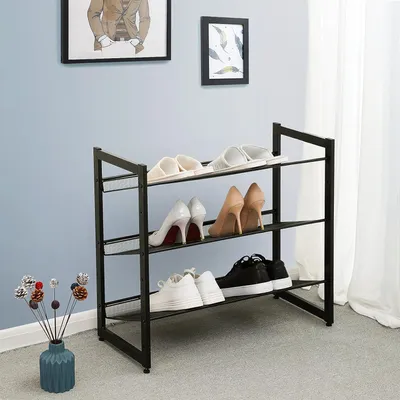 Produktbild von Metallregal 3 Ebenen Mesh stapelbar schwarz 74x628x307 cm