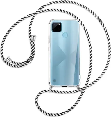 Produktbild von Handykette Backcover-Schutzhülle mit Band (Metall silberfarben) für  Realme C21Y /C25Y - schwarz/weiß gestreift