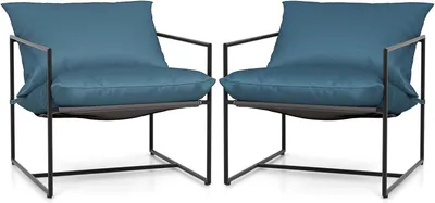 Produktbild von GOPLUS Sessel Wohnzimmer 2er Set, Einzelsofa mit Metallrahmen & abnehmbaren Schwammkissen, Polstersessel mit Modernes Design, Lehnstuhl Blau