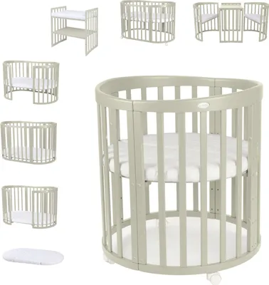 Immagine prodotto di Culla Waldin OWAL 7in1 con materasso, letto per bambini in crescita, senza set di tessuti, legno d'ulivo